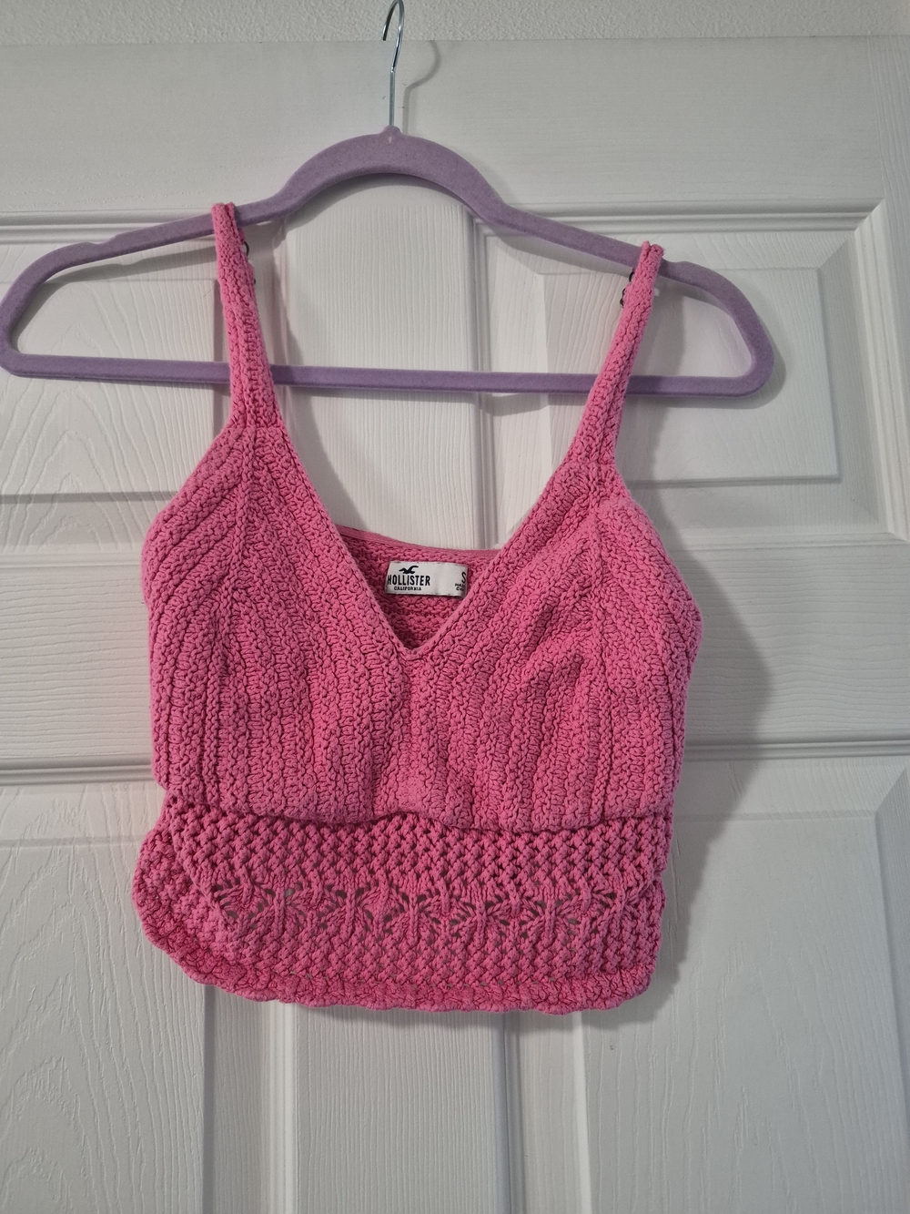 Hollister Hot Pink Crochet Knit V-Neck Tank